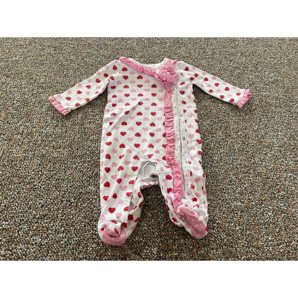 Baby Essentials Heart Patterned Footed Sleeper Pink Red Ruffle 6M
